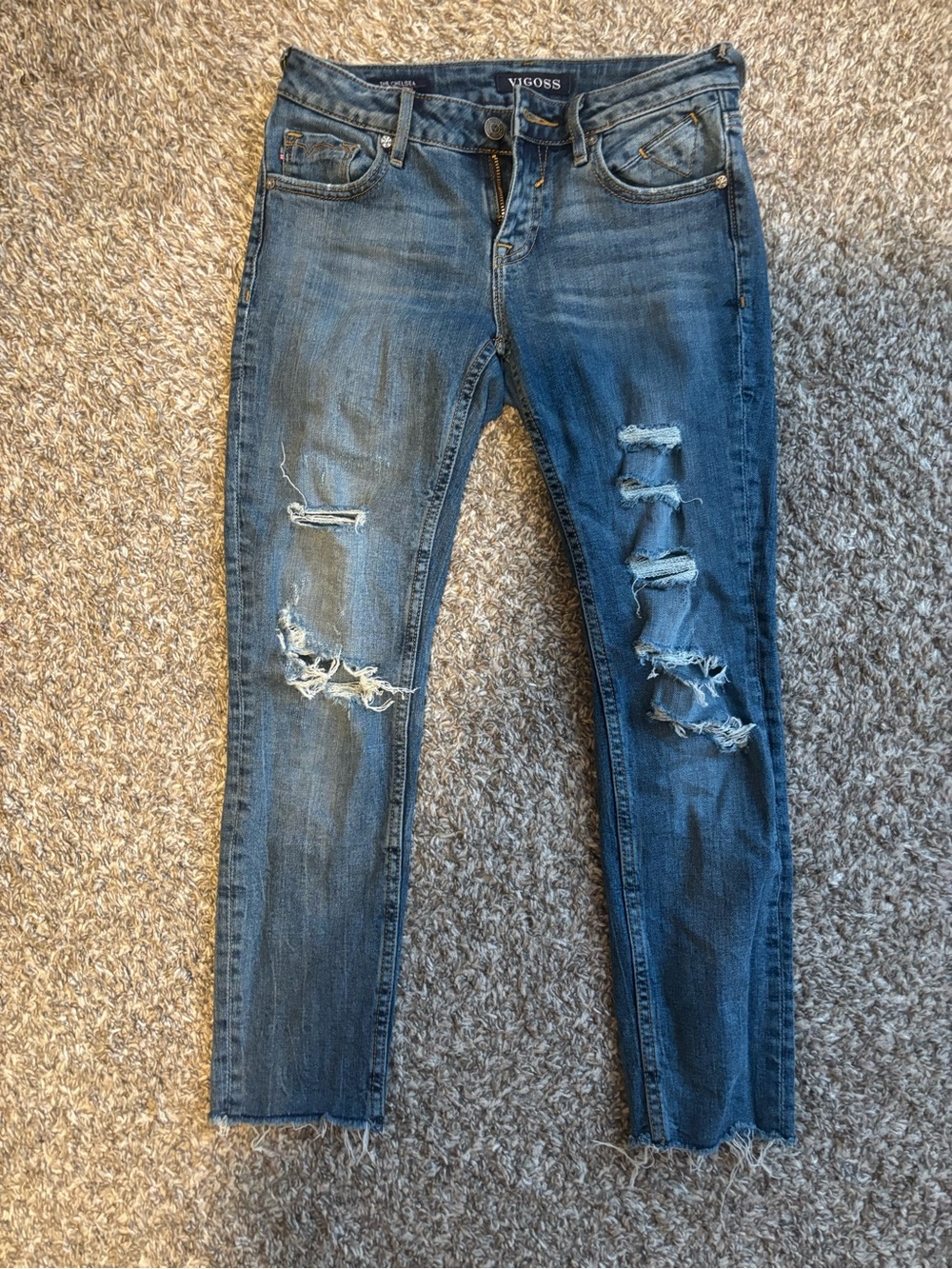 Vigoss Women's Ripped Cropped Skinny Jeans - Medium Blue